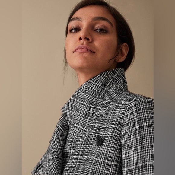 Reiss Hardie Plaid Wool Blend Coat Black White Checked 10 - Picture 6 of 13